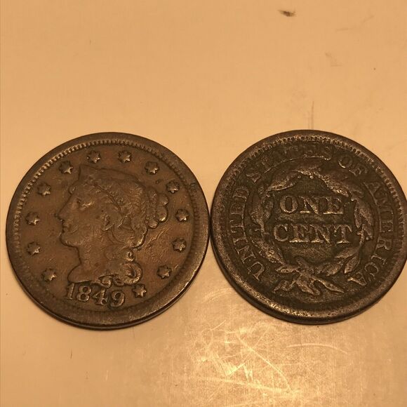 1847&1849 Braided hair Large Cent Copper US Coins Circulated US Currency/Money - Picture 9 of 9